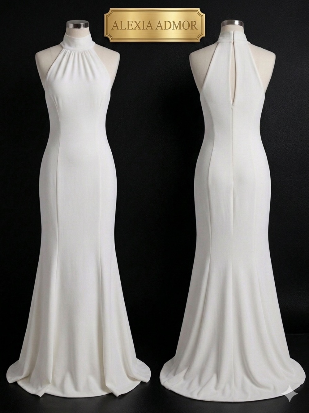 Alexia Admor NWOT White Halter Keyhole Back Mermaid Style Gown Dress Size 8